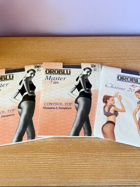 NEW Old Stock (3) Three Pairs of OROBLU Dark Gray Pantyhose Italy Size M Medium